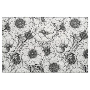 Anemone garden in black and white fabric
