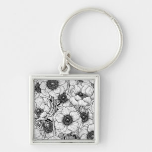 Anemone garden in black and white key ring