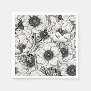 Anemone garden in black and white napkin