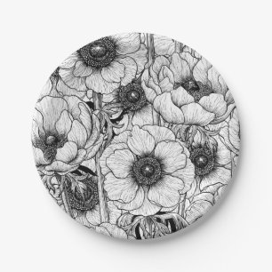 Anemone garden in black and white paper plate