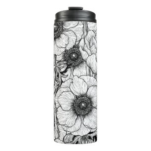 Anemone garden in black and white thermal tumbler