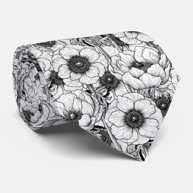Anemone garden in black and white tie (Rolled)
