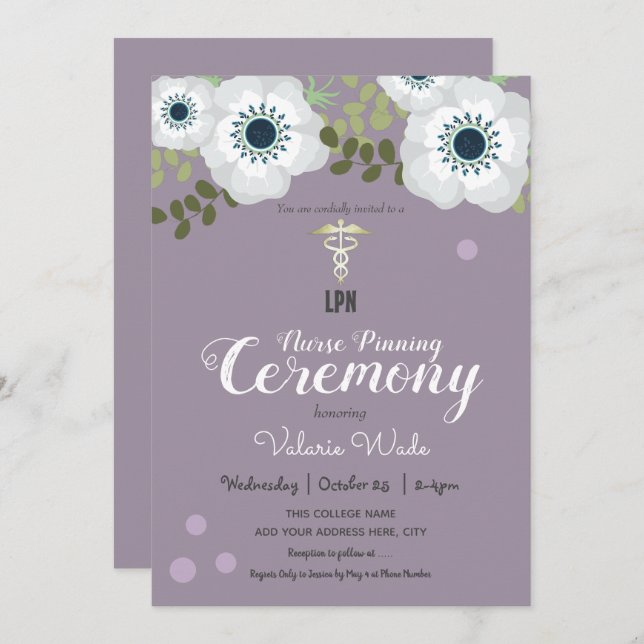 Anemone Graduation LPN Nurse Pinning Ceremony Invitation (Front/Back)