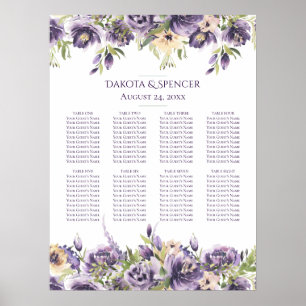 Anemone Lavender   Cream Purple Floral Seat Chart