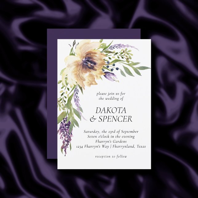 Anemone Lavender | Dark Purple and Ivory Wedding Invitation (Creator Uploaded)
