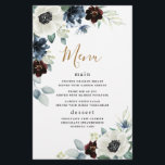 Anemone Navy Blue Burgundy Boho Wedding Menu Cards<br><div class="desc">Design features elegant watercolor white anemone flowers,  Scottish dusty blue thistle,  burgundy and navy blue floral elements. Design also features various shades of blue and green greenery elements such as olive branch leaves,  eucalyptus and more.</div>