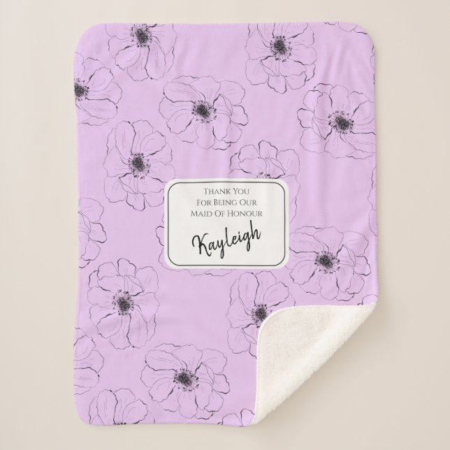 Anemone On Light Lilac  Sherpa Blanket (Front)