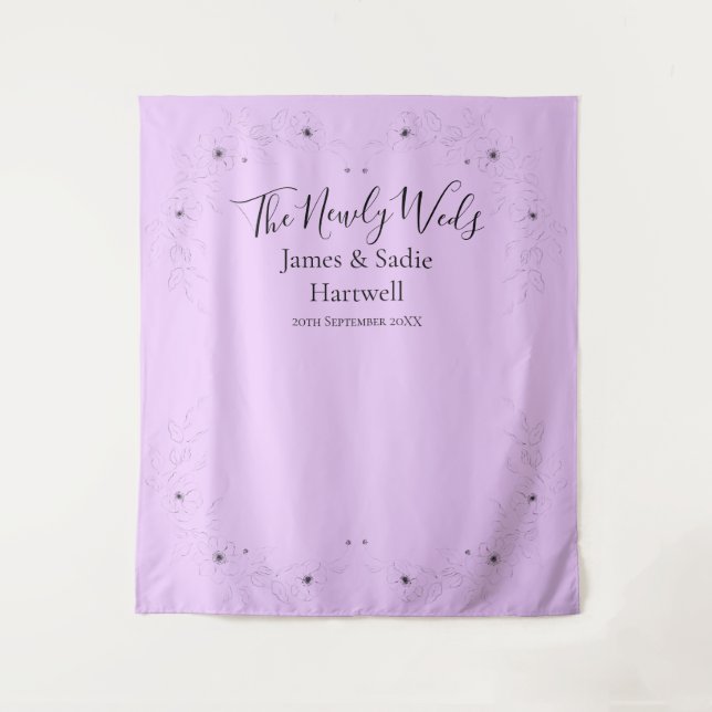 Anemone on Light Lilac Wedding Backdrop Tapestry (Front)