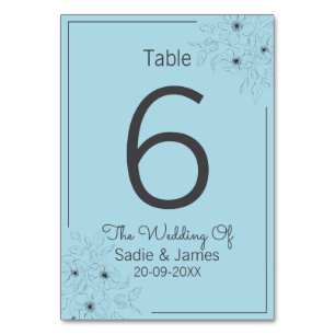Anemone on Pale Blue background Table Number Card*