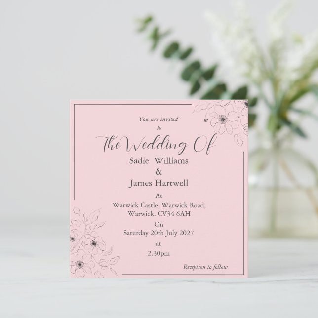 Anemone on Pale Rose* Invitation (Standing Front)