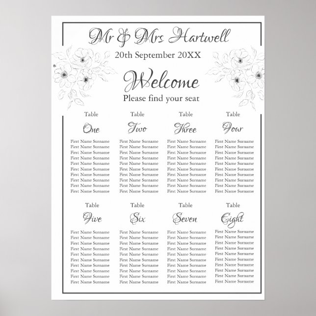 Anemone on White Seating Chart (Front)