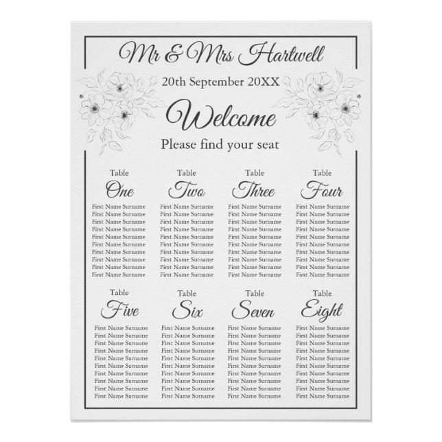 Anemone on White Seating Chart~ Poster (Front)