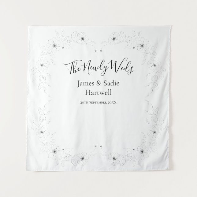 Anemone on White Wedding Backdrop Tapestry (Front)
