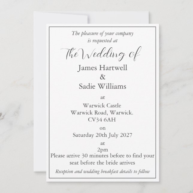 Anemone on White Wedding Invitation (Back)