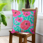 Anemone Painting Pattern Pink & Aqua Floral Cushion<br><div class="desc">Simple watercolor painting inspired floral pattern of pink anemone flowers with aqua background.</div>