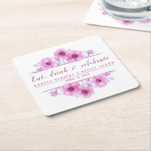 Anemone pink flower celebration coasters