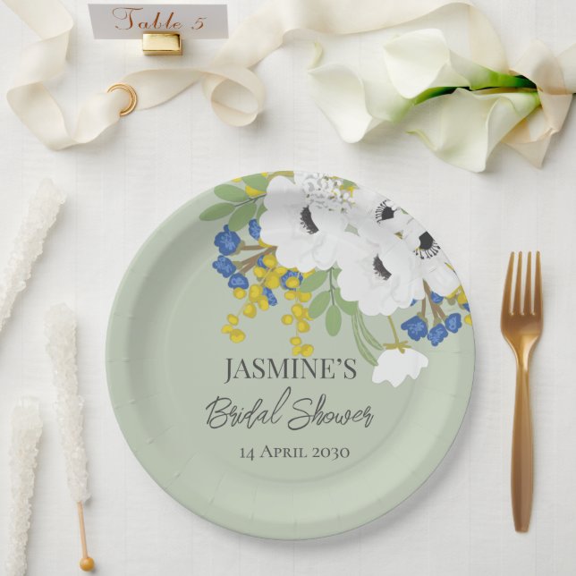 Anemone Spring Floral Bouquet Bridal Shower  Paper Plate (Wedding)