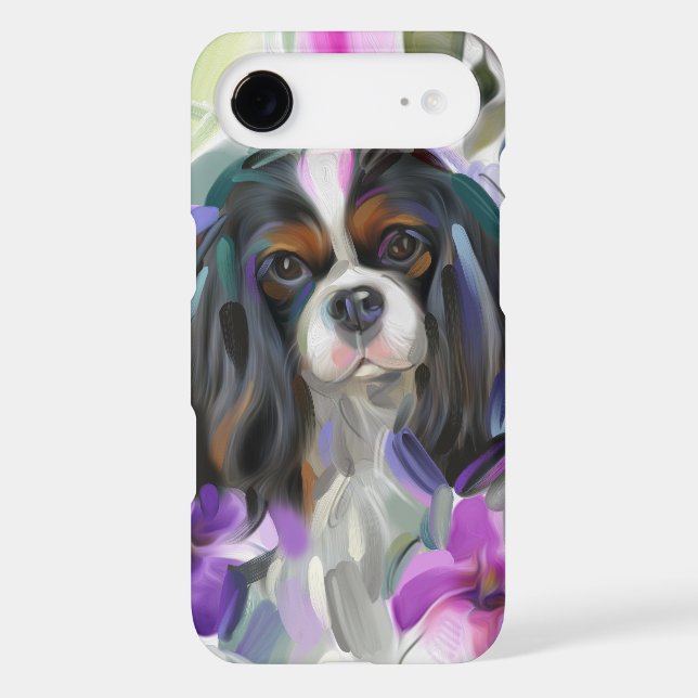 'Anemone' Tricolor cavalier dog art phone case (Back)