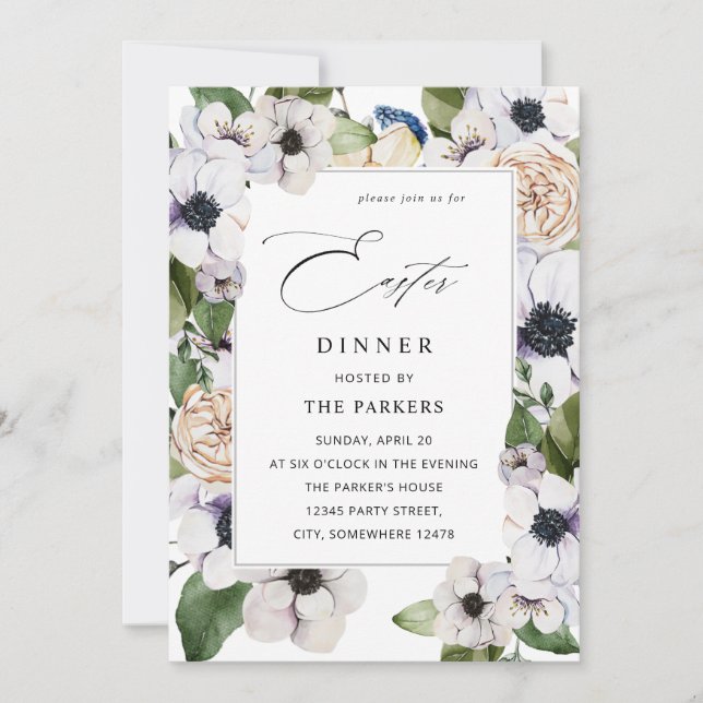 Anemone White Floral Easter Invitation (Front)