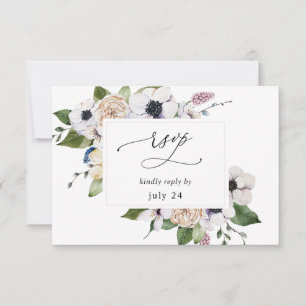 Anemone White Floral w Meal RSVP 2 Card