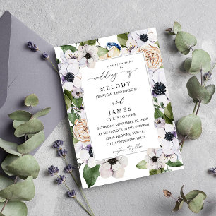 Anemone White Floral Wedding Invitation