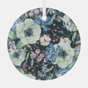 Anemone Wildflowers: Vintage Watercolor Pattern Glass Tree Decoration