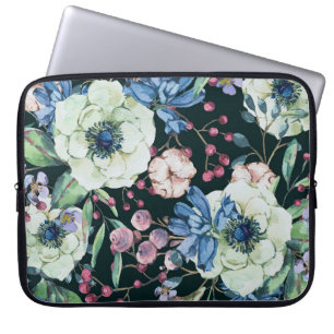 Anemone Wildflowers: Vintage Watercolor Pattern Laptop Sleeve