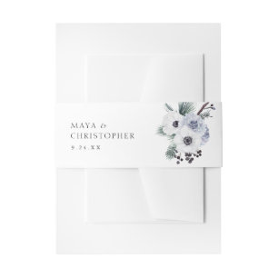 Anemone Winter White Floral  Invitation Belly Band