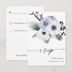 Anemone Winter White Floral no Meal RSVP Card