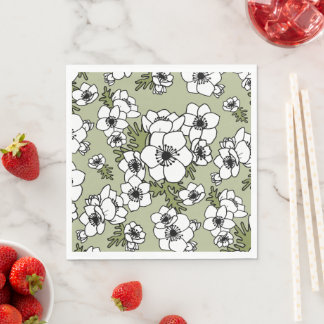 Anemones Black and White Floral Napkin