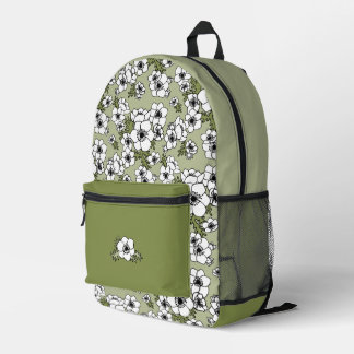 Anemones Black and White Floral Printed Backpack