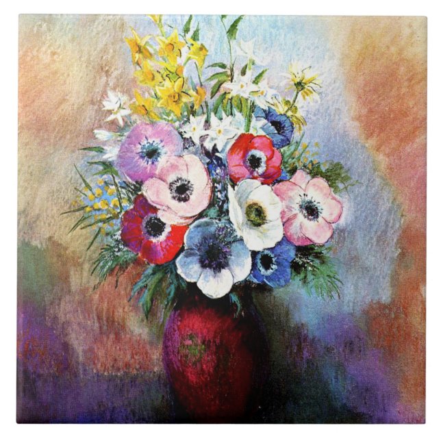 Anemones, famous painting, by Odilon Redon Ceramic Tile (Front)