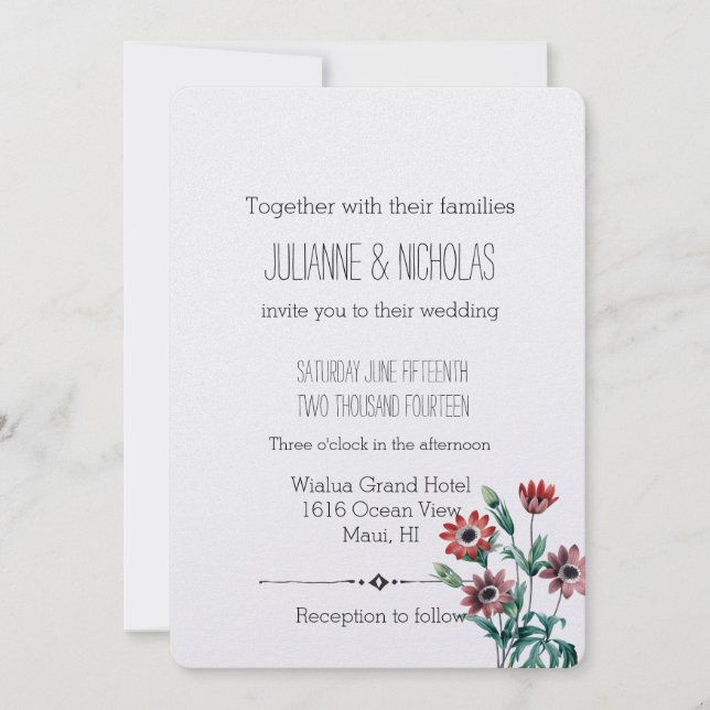 Anemones Floral Wedding Invitation (Front)