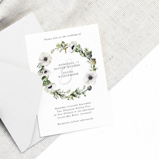 Anemones Floral Wreath Winter Wedding Invitation (Creator Uploaded)