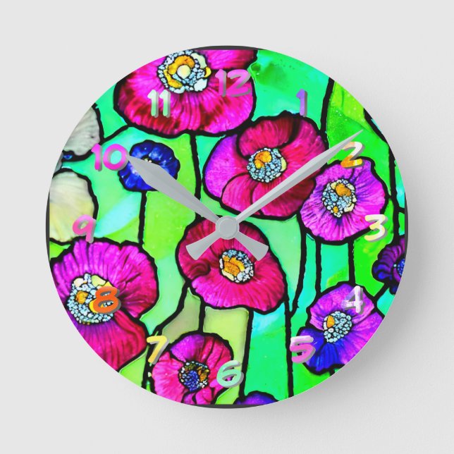 Anemones glass art round clock (Front)