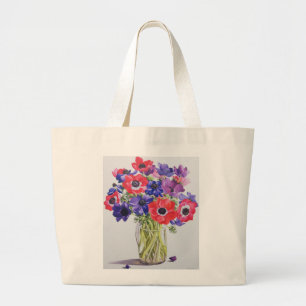 Anemones in a glass jug 2007 large tote bag