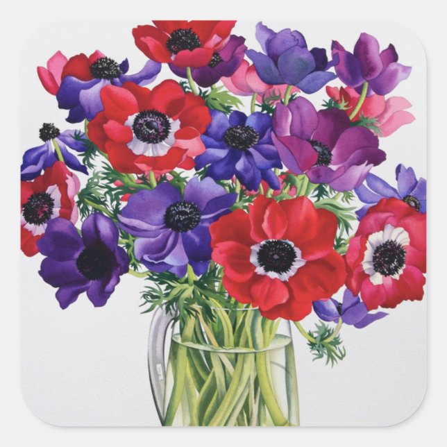 Anemones in a Glass Jug Square Sticker (Front)