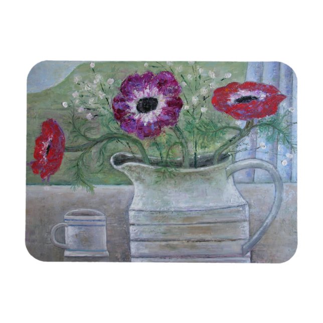 Anemones in White Jug 2013 Magnet (Horizontal)