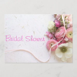 anemones, ranunculus, ribbon bridal shower invitation
