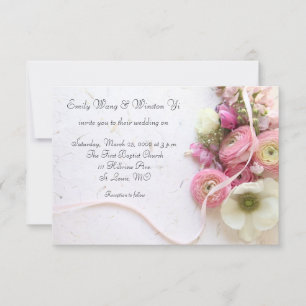 Anemones, ranunculus, ribbon invitation