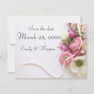 Anemones, ranunculus, ribbon save the date
