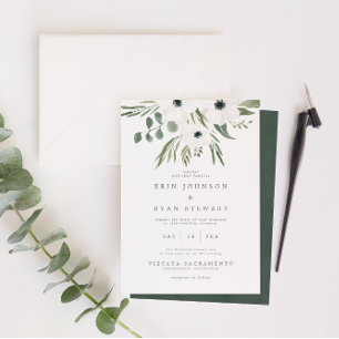 Anemones Sage & Dusty Green Eucalyptus Wedding Invitation