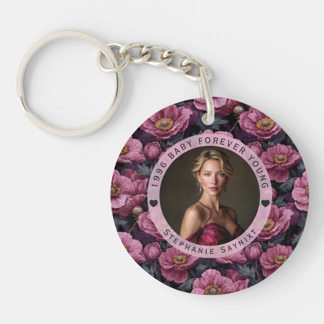 Anemones Theme 40Th Birthday Modern Key Ring (Front)