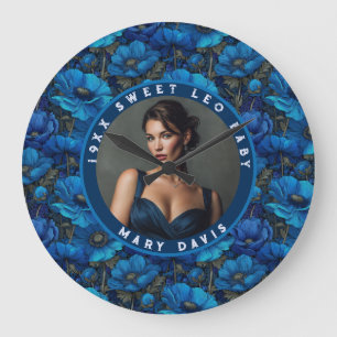 Anemones Theme Happy Birthday Personalised Large Clock