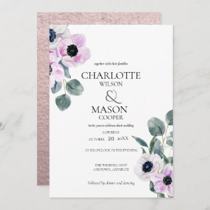 Anemones Watercolor Flowers Wedding Invitations