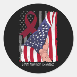 Aneurysm Awareness American Flag Burgundy Ribbon Classic Round Sticker