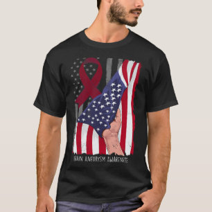 Aneurysm Awareness American Flag Burgundy Ribbon T-Shirt