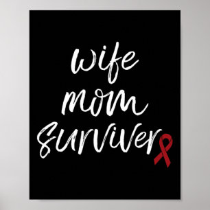 Aneurysm Awareness Burgundy Ribbon Wife Mum Surviv Poster