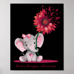 Aneurysm Awareness Cute Elephant Sunflower Burgund Poster