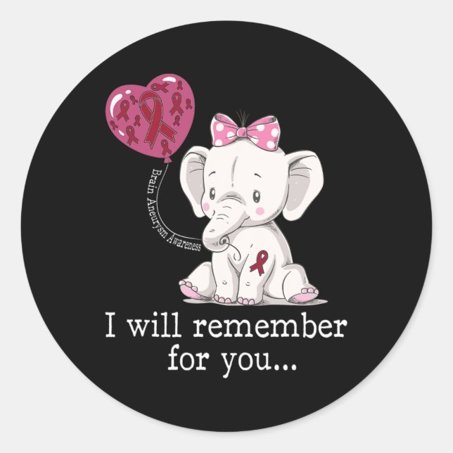 Aneurysm Awareness Elephant  Classic Round Sticker (Front)